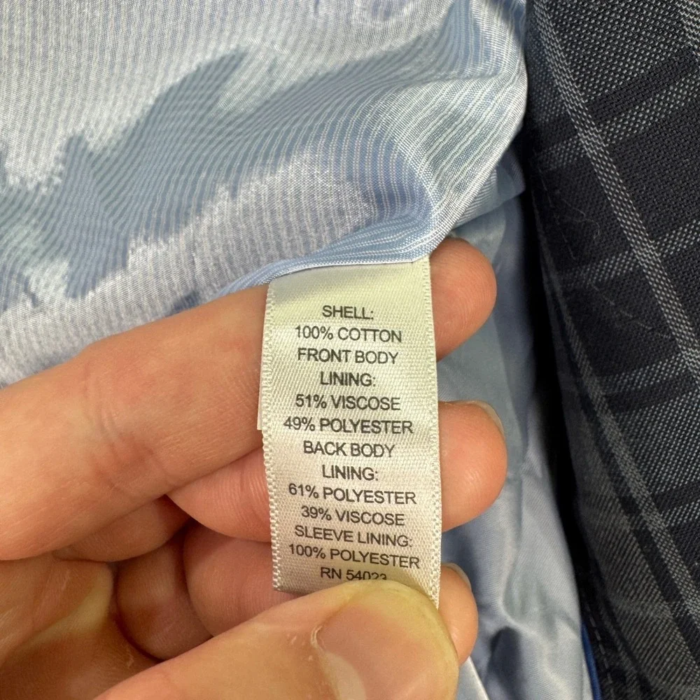 NEW Banana Republic Mens 44R Slim Tailored Fit Blazer Plaid Blue Gray Cotton